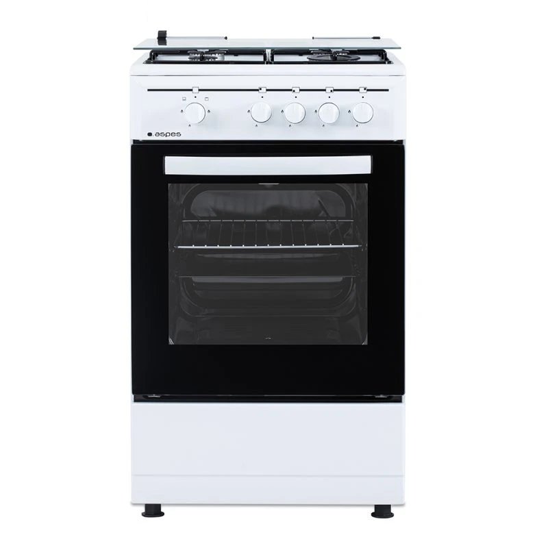 Aspes - Cocina independiente a gas 60 cm con 4 quemadores de butano y horno de 55 L, modelo AKG4501 blanco, ideal para cocinas pequeñas y uso diario