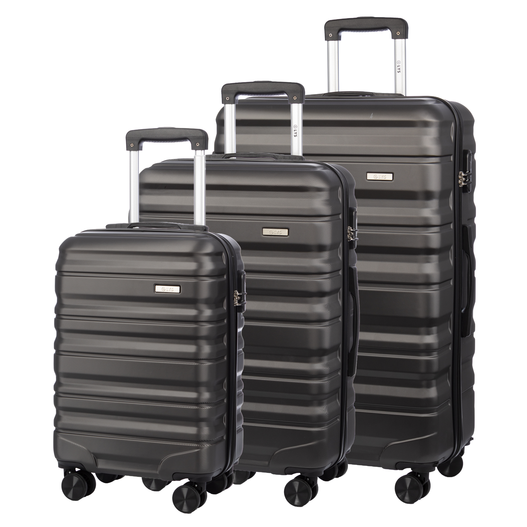 DAM. Juego de 3 maletas Trolley, en material ligero ABS de alta resistencia. Cerradura numérica y 4 ruedas giratorias 360° extraíbles en la maleta grande. 52x28x75cm