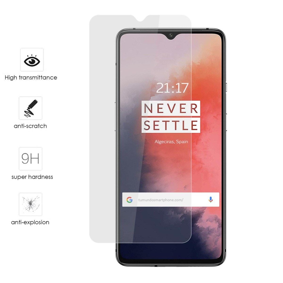 Tumundosmartphone Protector Cristal Templado para Oneplus 7T Vidrio