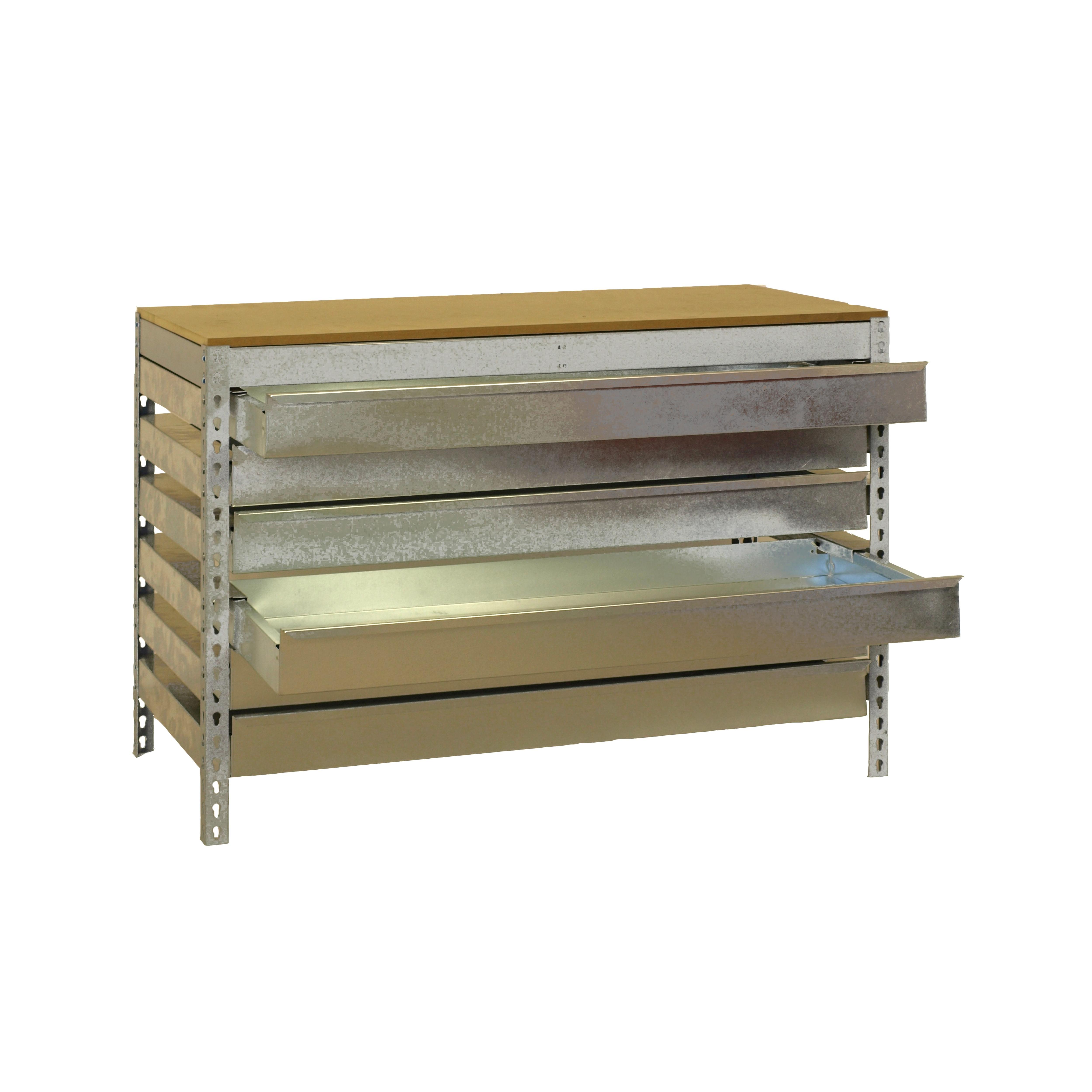SimonRack Banco de Trabajo Taller, Capacidad Carga 600 kg, 842x1210x760 mm, Mesa de Trabajo, 6 Cajones, Galva/Madera - BT5