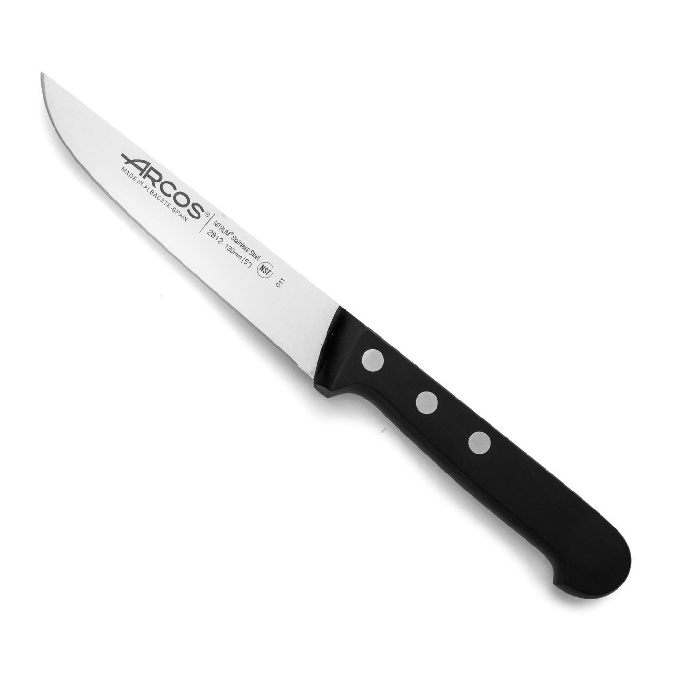 Arcos Cuchillo cocina Acero Inoxidable Nitrum y Hoja 130 mm. Cuchillo utilitario profesional. Mango ergonómico polioximetileno POM. Serie Universal. Color negro.