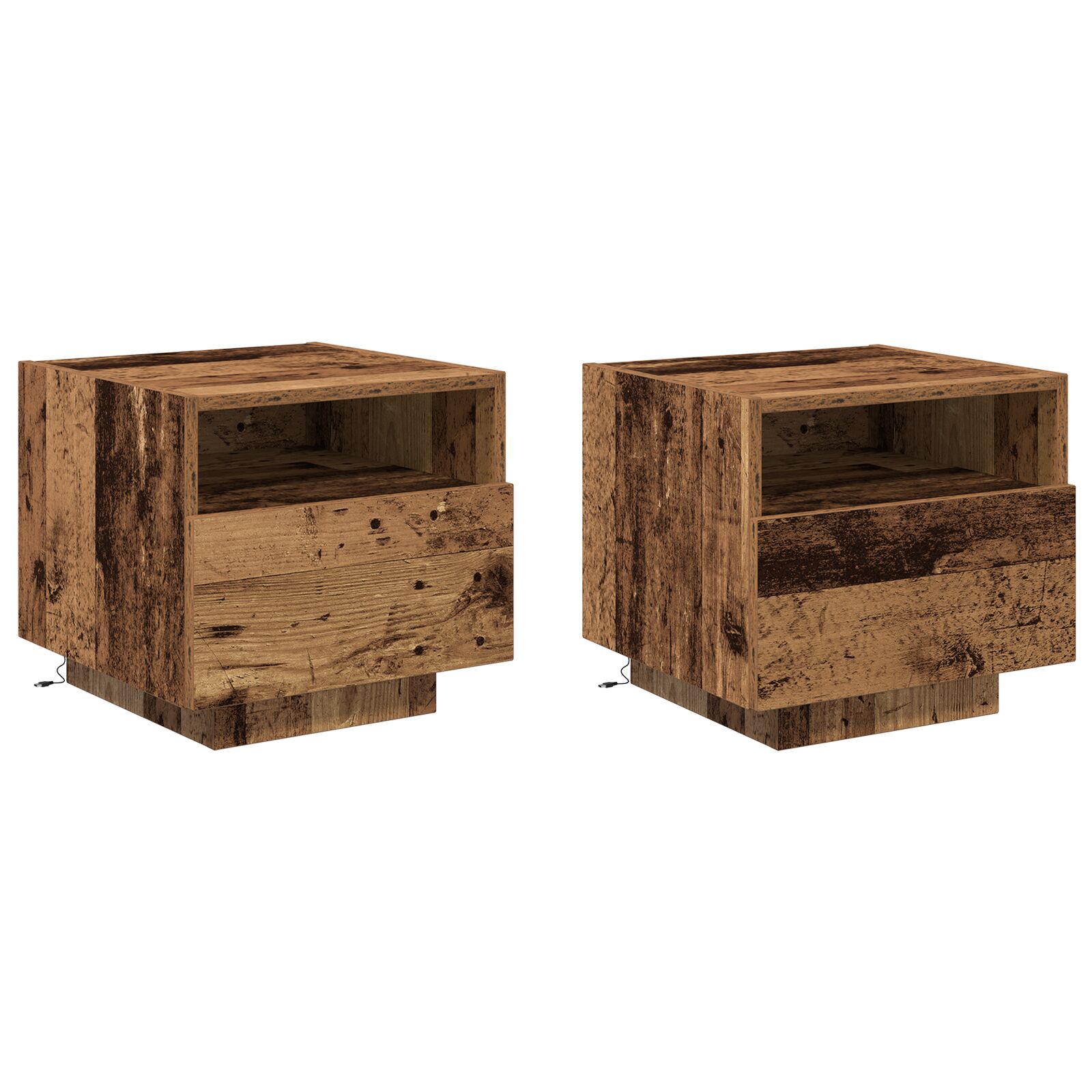 mesitas de noche vidaXL con luces LED 2 pcs madera vieja 40x39x37 cm