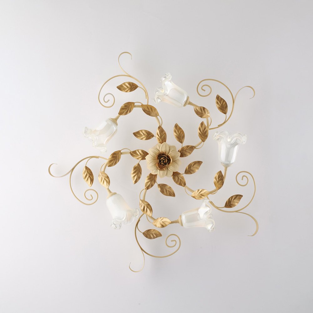 Plasterlight Arte Pobre Cesta De Marfil Y Oro 5 Luces E14