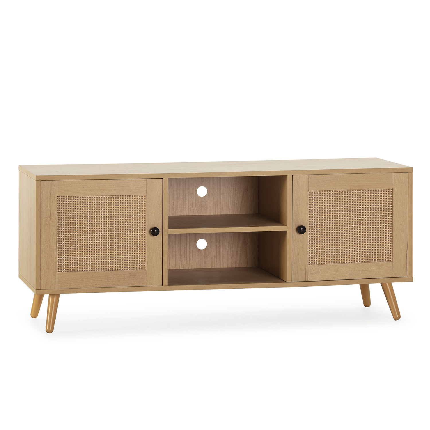 Mueble de TV de ratán modelo Bella 2 puertas, 120x40x48cm color roble  VS Venta-Stock