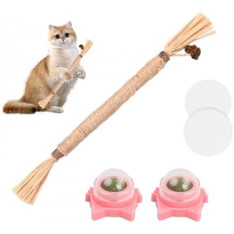 Palitos Masticables para Gatos+ 2X Bolas de Hierba Gatera, Bolas de Hierba Gatera Naturales, Juguetes para Gato Catnip para Gatos, Palo De Gato para Molares Limpieza de Dientes de Gatos