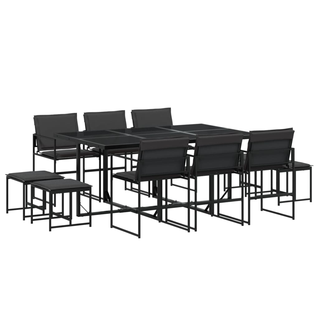 vidaXL Juego de comedor de jardín 11 pzas con cojines textileno negro