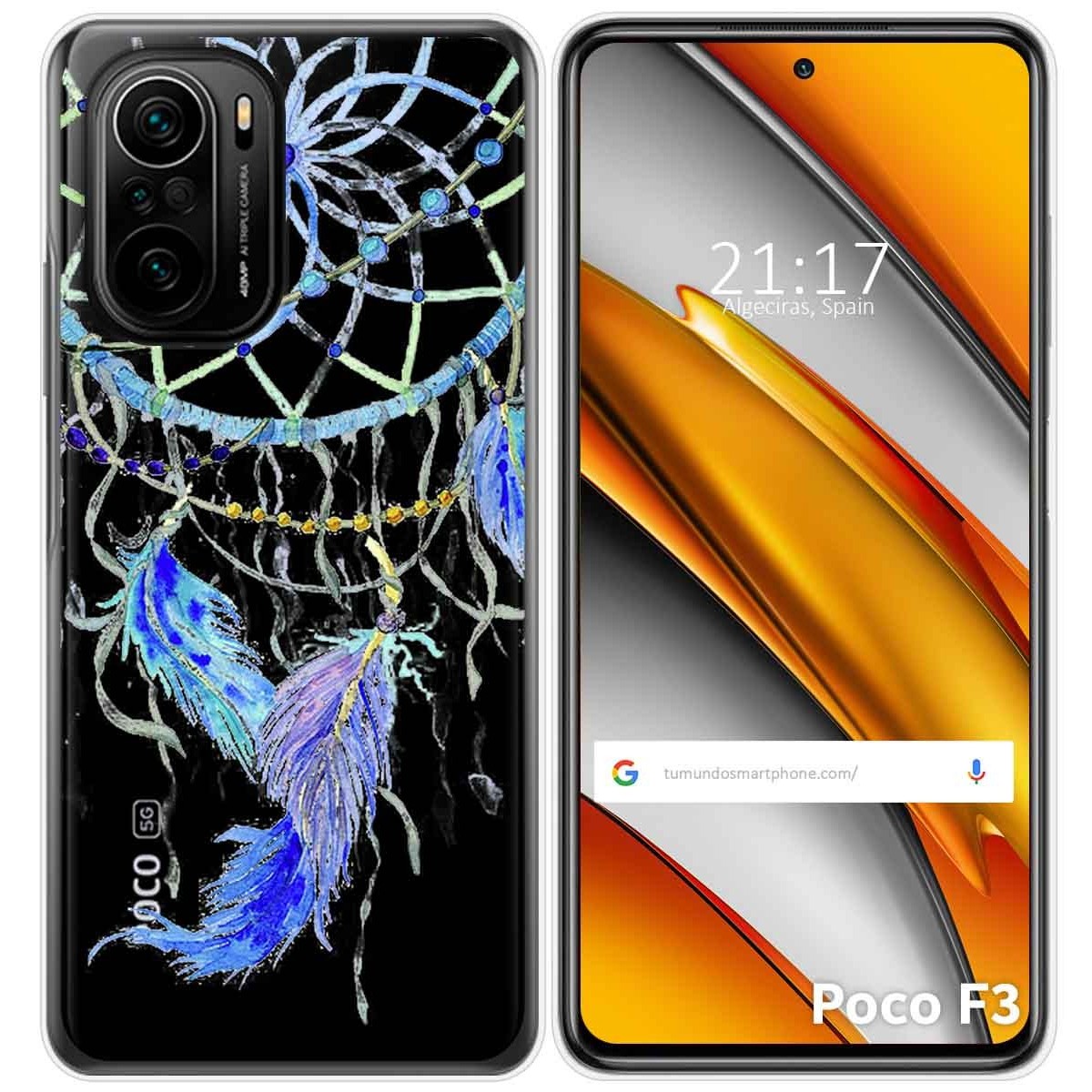 Tumundosmartphone Funda Gel Transparente para Xiaomi POCO F3 5G / Mi 11i 5G diseño Plumas Dibujos