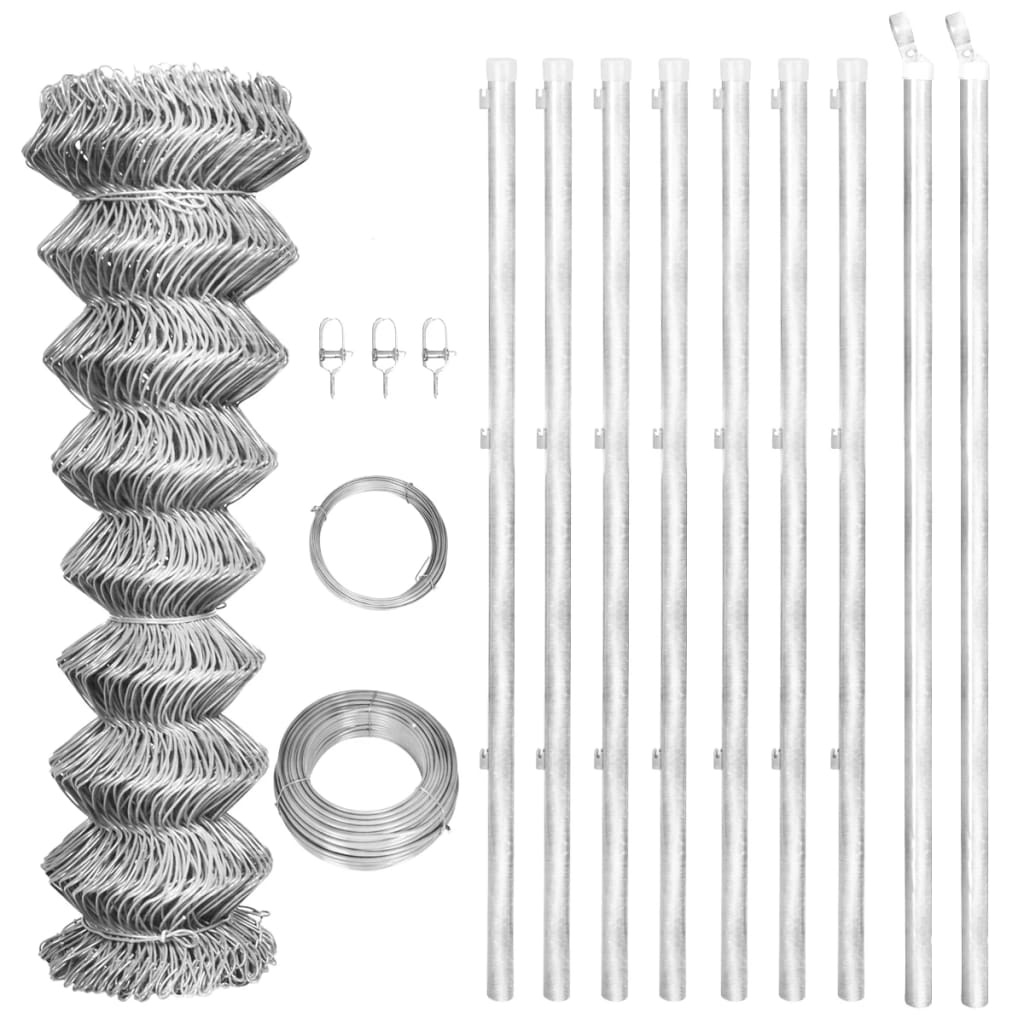 vidaXL Valla tela metálica y postes acero galvanizado plateada 15x1 m