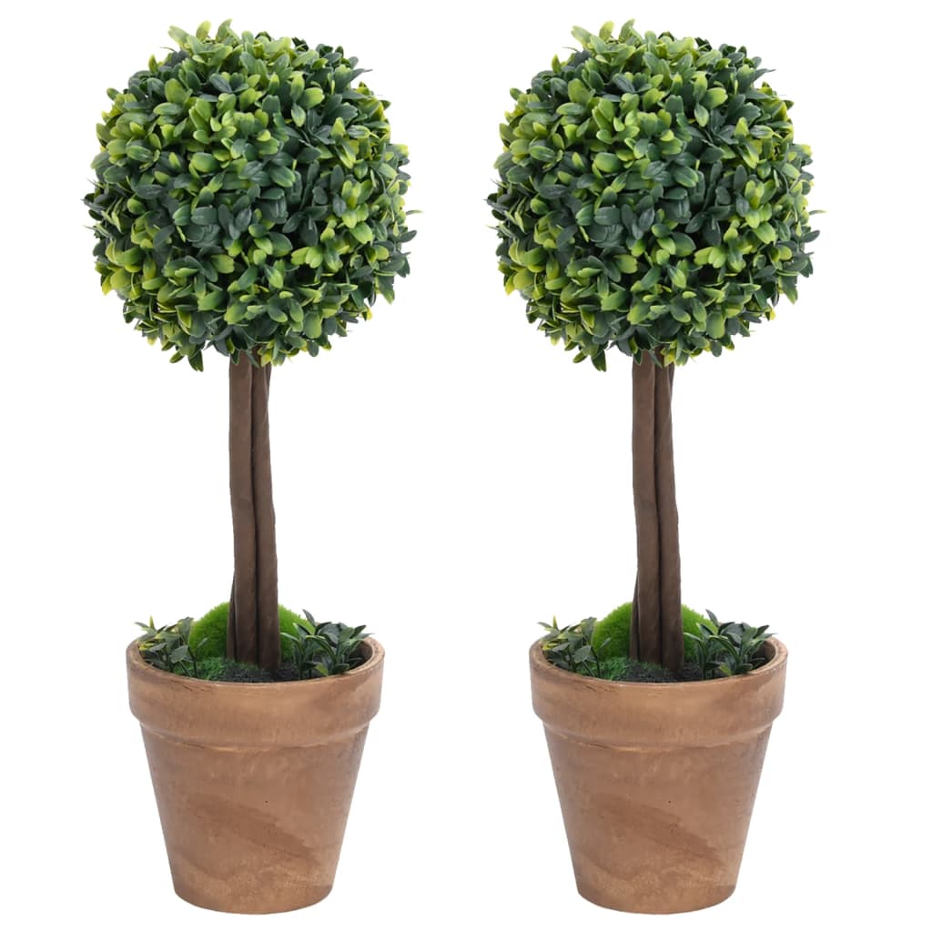 vidaXL Plantas de Boj Artificial Forma Bola Maceta (2 unidades) Verde Topiario Dimensiones 10 x 33 cm, 11.5 x 41 cm, 14.5 x 56 cm