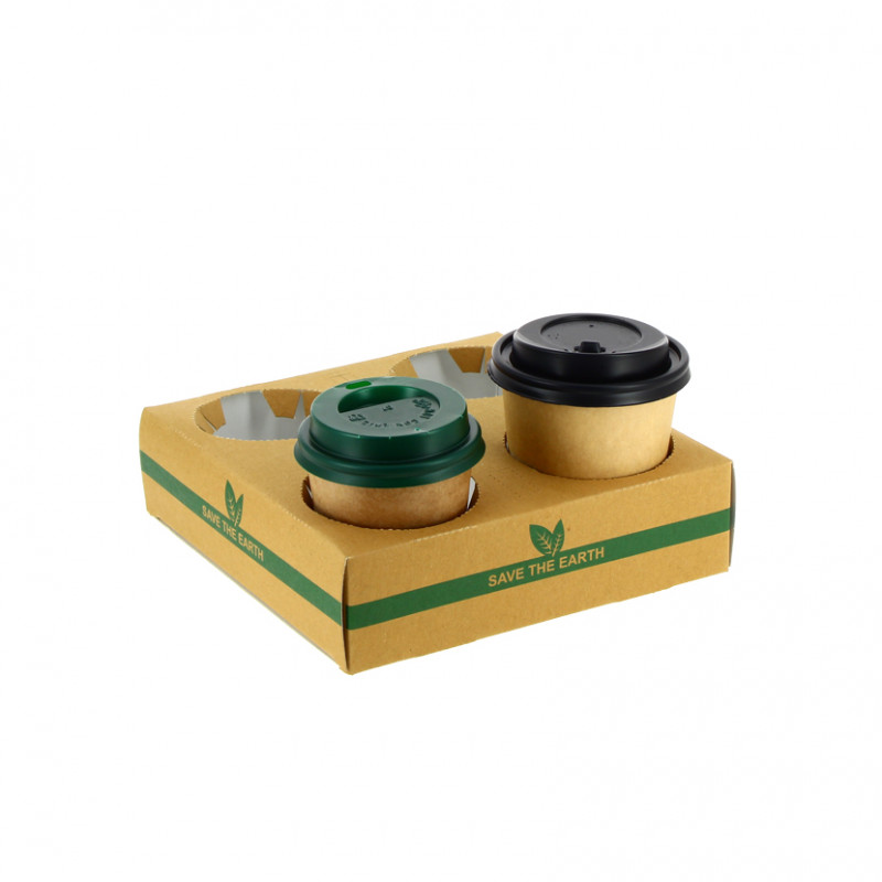500 Uds. Portavasos kraft biodegradable (4 huecos) | Ref: PORTAV4