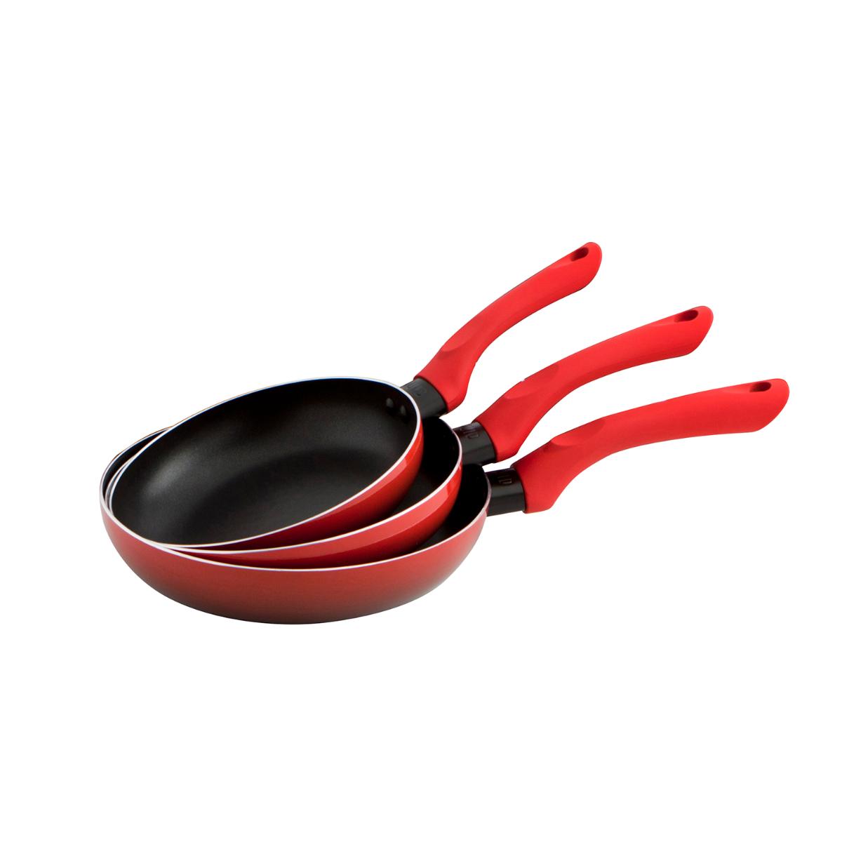 QUID TOKIO Set 3 Sartenes Aluminio Estampado 20-24-28CM Rojo Mate Asas o mango baquelita soft touch 2 capas antiadherentes