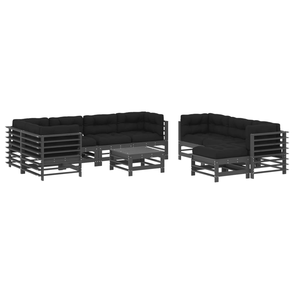 vidaXL Juego de muebles de jardín 10 pzas y cojines madera maciza gris