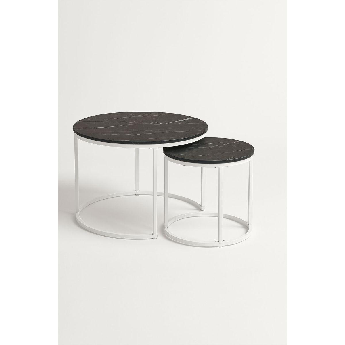 Regalos Miguel - Mesas Auxiliares - Set 2 Mesas Centro Renty 80 - 48 cm - Mármol Negro