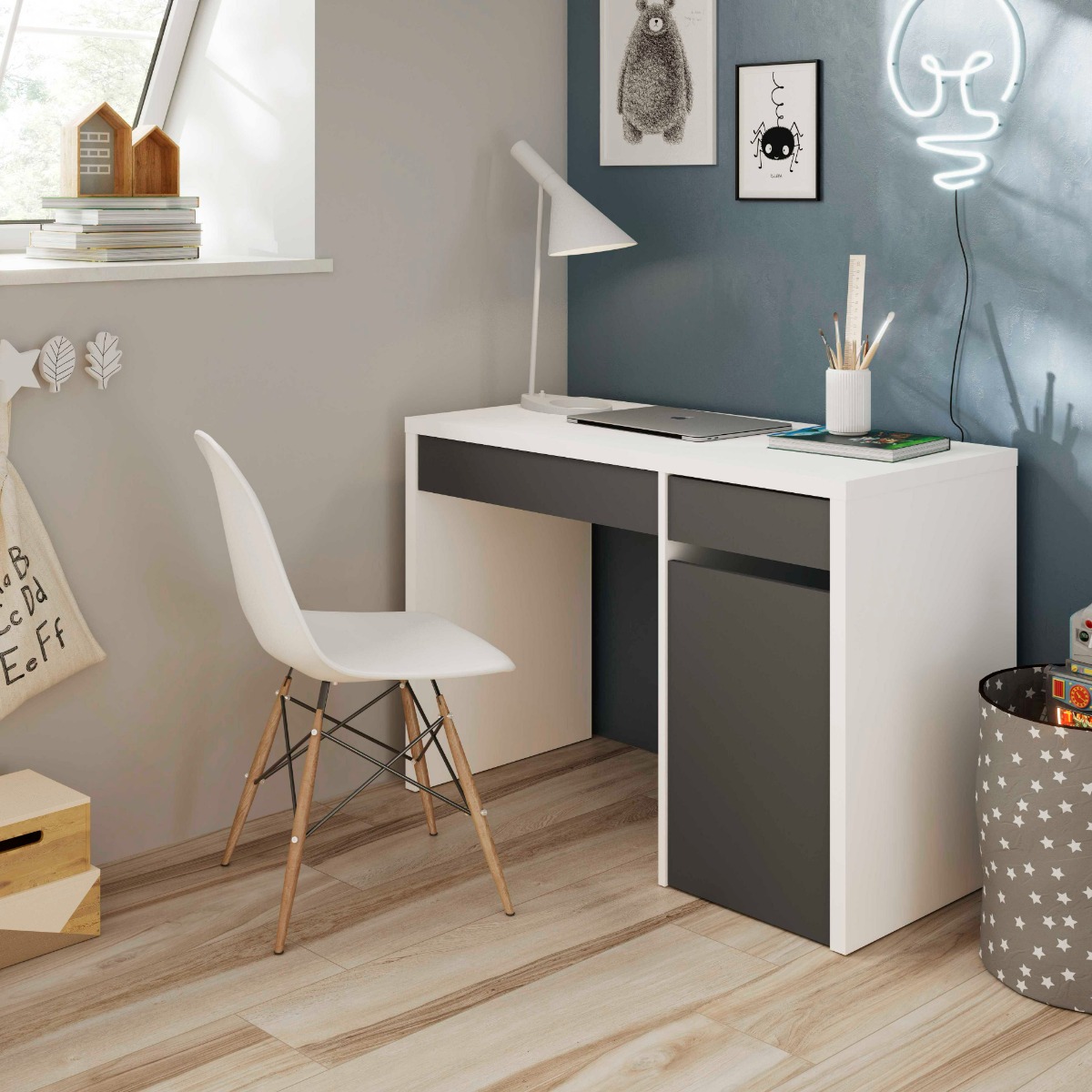 MESA DE ESCRITORIO REVERSIBLE MIA 75X108X50 CM ANTRACITA BLANCO ARTIK