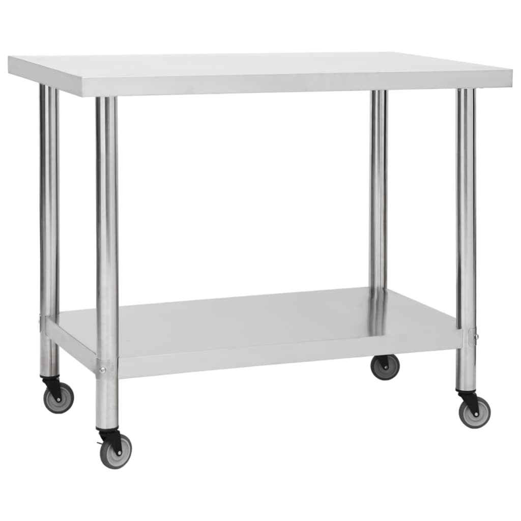 vidaXL Mesa de Trabajo para Cocina con Ruedas Acero Inox Comida Dimensiones 60 x 30 x 85 cm,  80 x 30 x 85 cm,  100 x 30 x 85 cm y mas