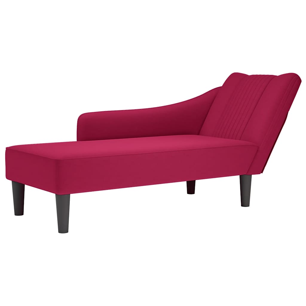 vidaXL Chaise longue con reposabrazos derecho terciopelo rojo vino