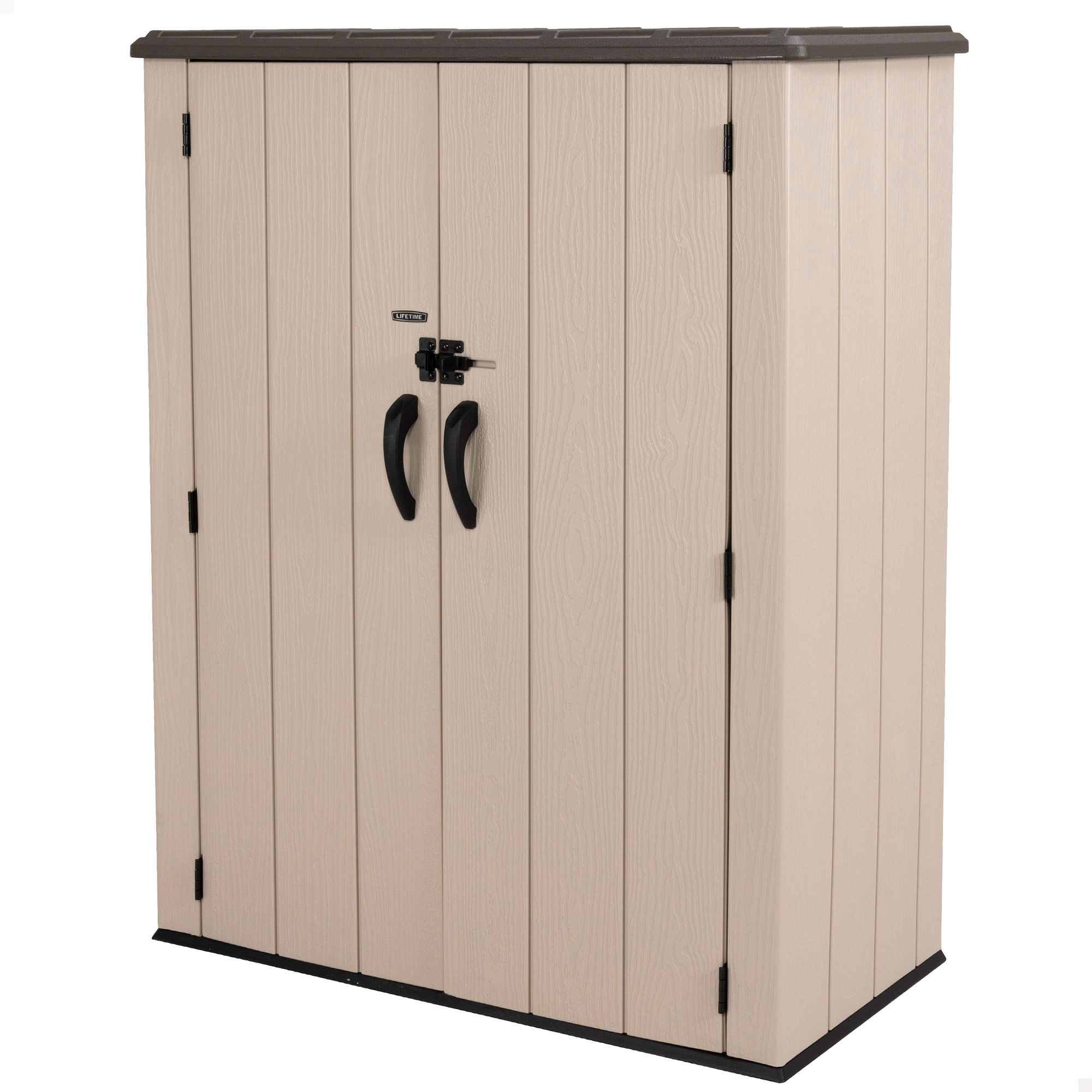 Lifetime - Armario exterior vertical Rough Cut™ 1.500 L, polietileno HDPE texturizado, con suelo, doble puerta con cierre para candado (n/i), estructura reforzada, estantes interiores ajustables, resistente a la intemperie, ideal para almacenamiento