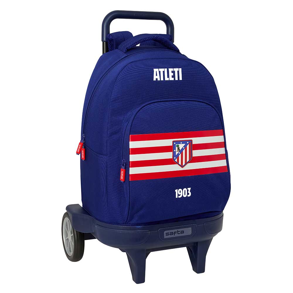 SAFTA | Mochila Grande con Ruedas Atlético de Madrid Compact Evolution Extraíble Mochila Escolar con Carro Integrado Espalda Acolchada, Licencia Oficial, Doble Compartimento para Portátil 15, USB