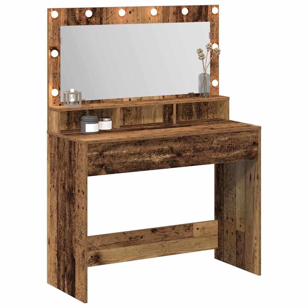 vidaXL Mesa Tocador con luces de espejo Madera vieja 100 x 41 x 135 cm