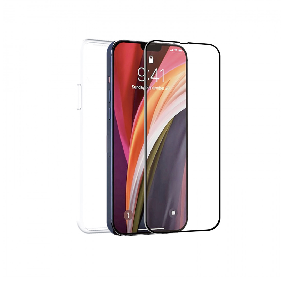 Pack Muvit for Change para Apple iPhone 13 Pro Funda cristal soft+protector de pantalla vidrio templado plano marco negro