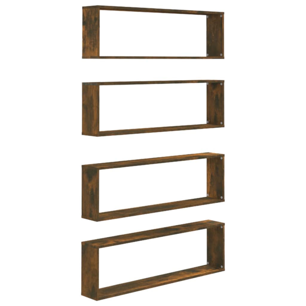 vidaXL Estante cúbico de pared 4 uds madera roble ahumado 100x15x30cm