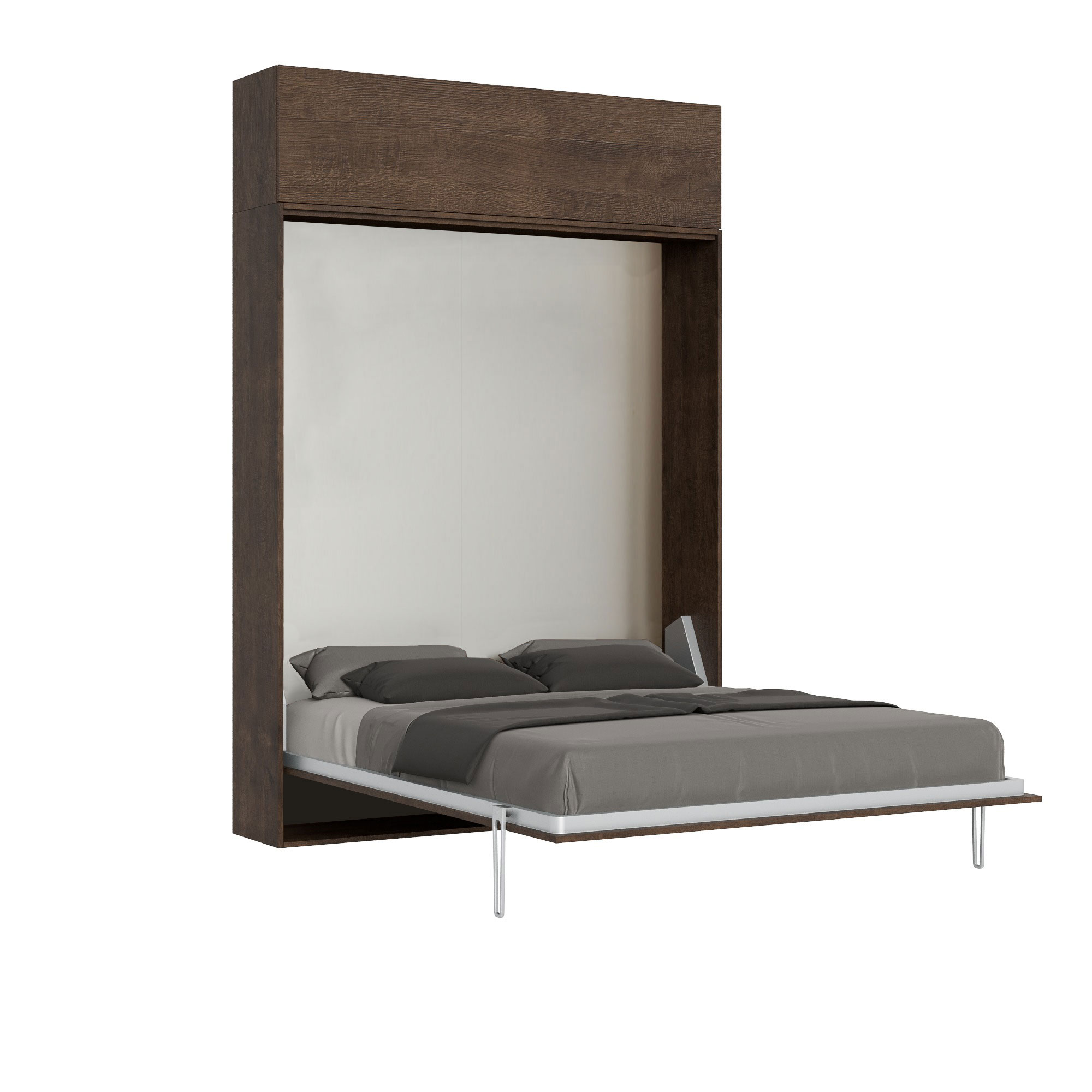 Cama doble Kentaro en nogal con mueble de pared Vasistas - Itamoby