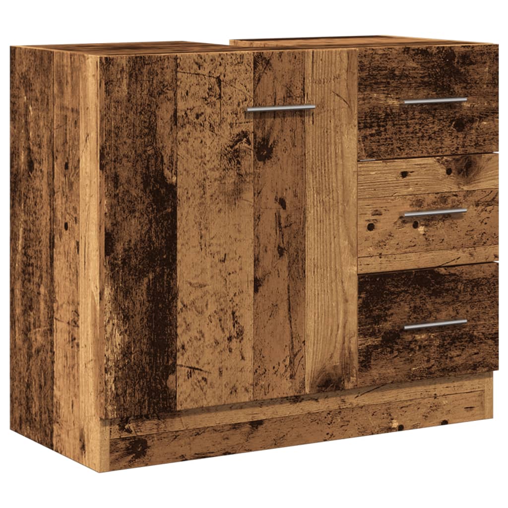 vidaXL Armario para lavabo contrachapada 63x30x54 cm en color Gris hormigón/Madera antigua/Blanco y más | almacenamiento funcional diseño moderno para baño dormitorio sala
