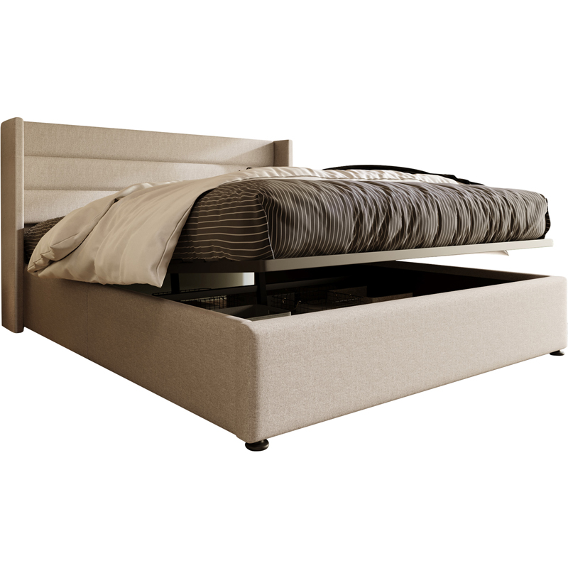 Lit rembourré beige 180 x 200 cm avec rangement hydraulique et sommier à lattes