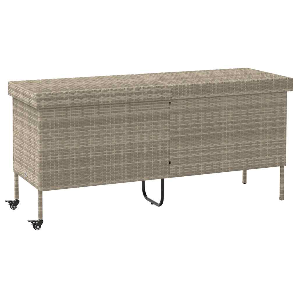 vidaXL Baúl jardín con ruedas gris claro 160x55x75 cm ratán sintético