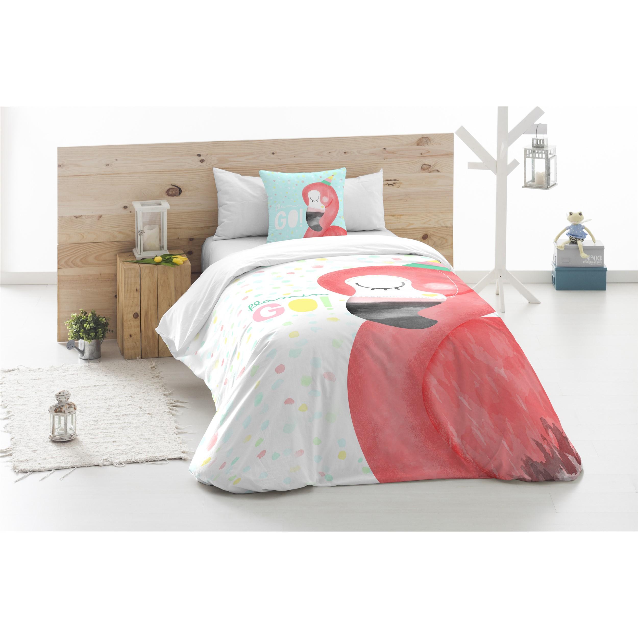 BOHEME - Funda nórdica Infantil Flamin-Go 140X200, 100% algodón. Incluye funda de almohada
