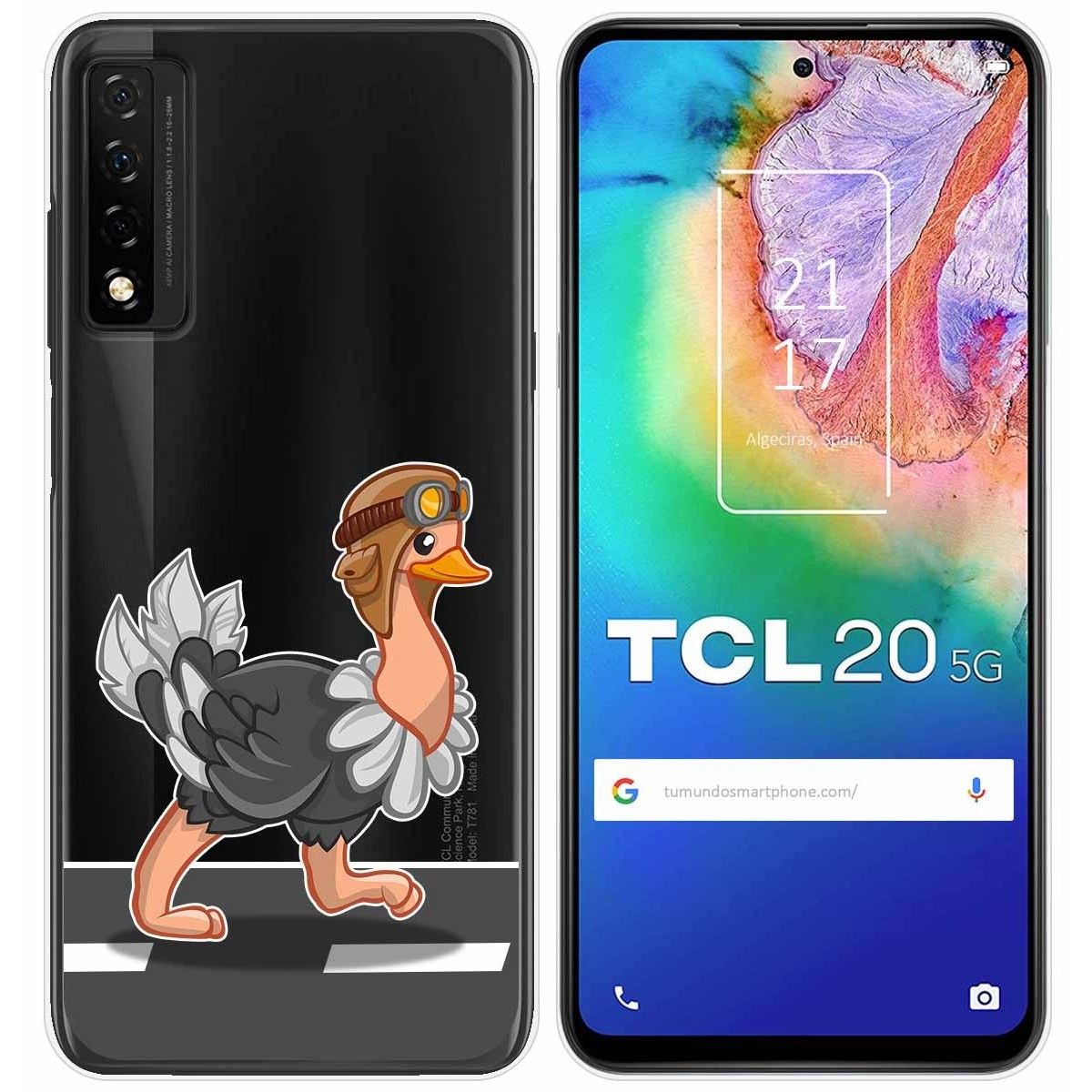 Tumundosmartphone Funda Gel Transparente para TCL 20 5G diseño Avestruz Dibujos