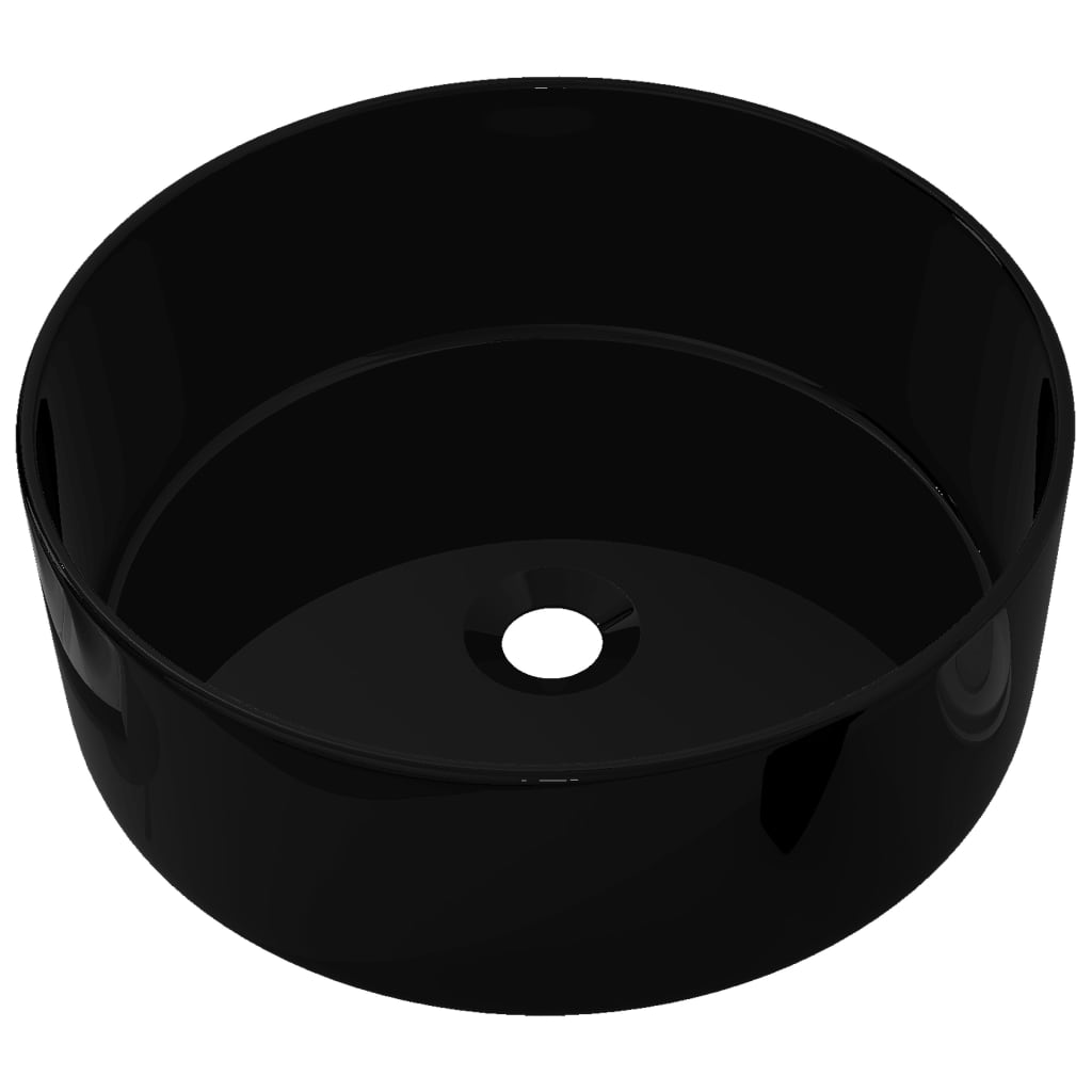 vidaXL Lavabo redondo de cerámica negro 40x15 cm