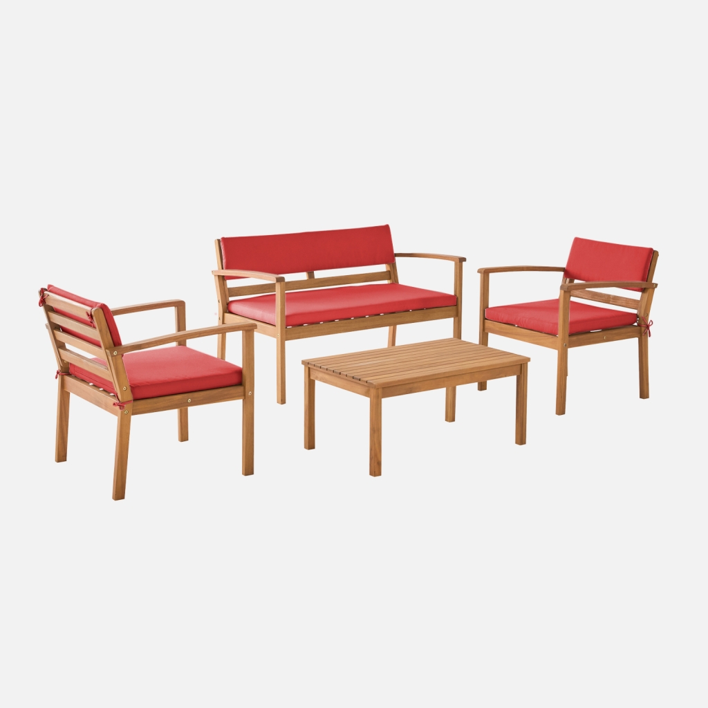 sweeek - Conjunto de jardín de madera de acacia, 4 plazas , Komoda , 115x62x70