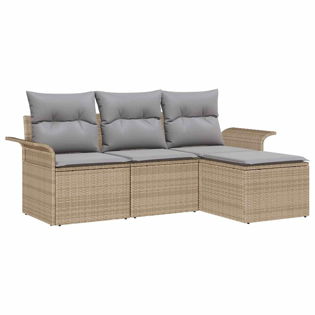 vidaXL Juego de Sofá con cojín 4 pcs Beige ratán sintético