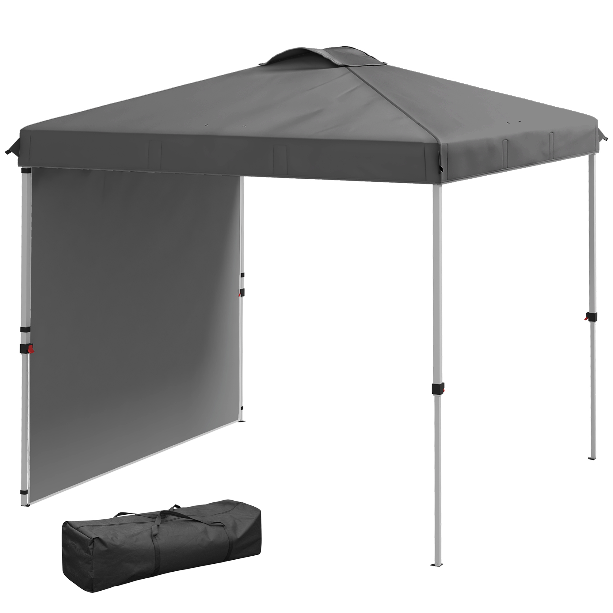 Outsunny Carpa Plegable 2,5x2,5 m Cenador de Jardín con 1 Pared Lateral Altura Ajustable en 3 Niveles Anti-UV Impermeable y Bolsa de Arena Gazebo para Exterior Camping Fiestas Gris Oscuro