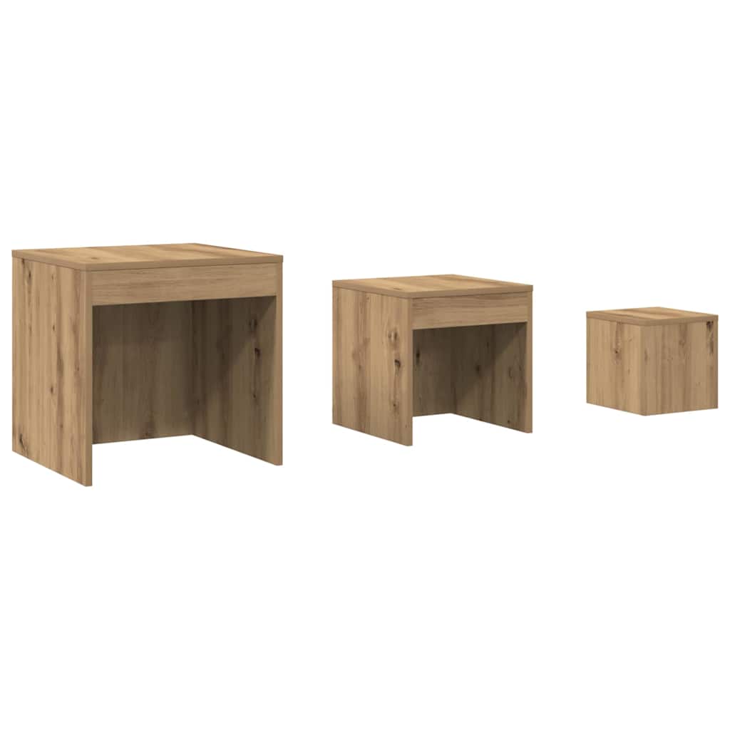 vidaXL Mesas apilables 3 pzas madera contrachapada color roble artisan