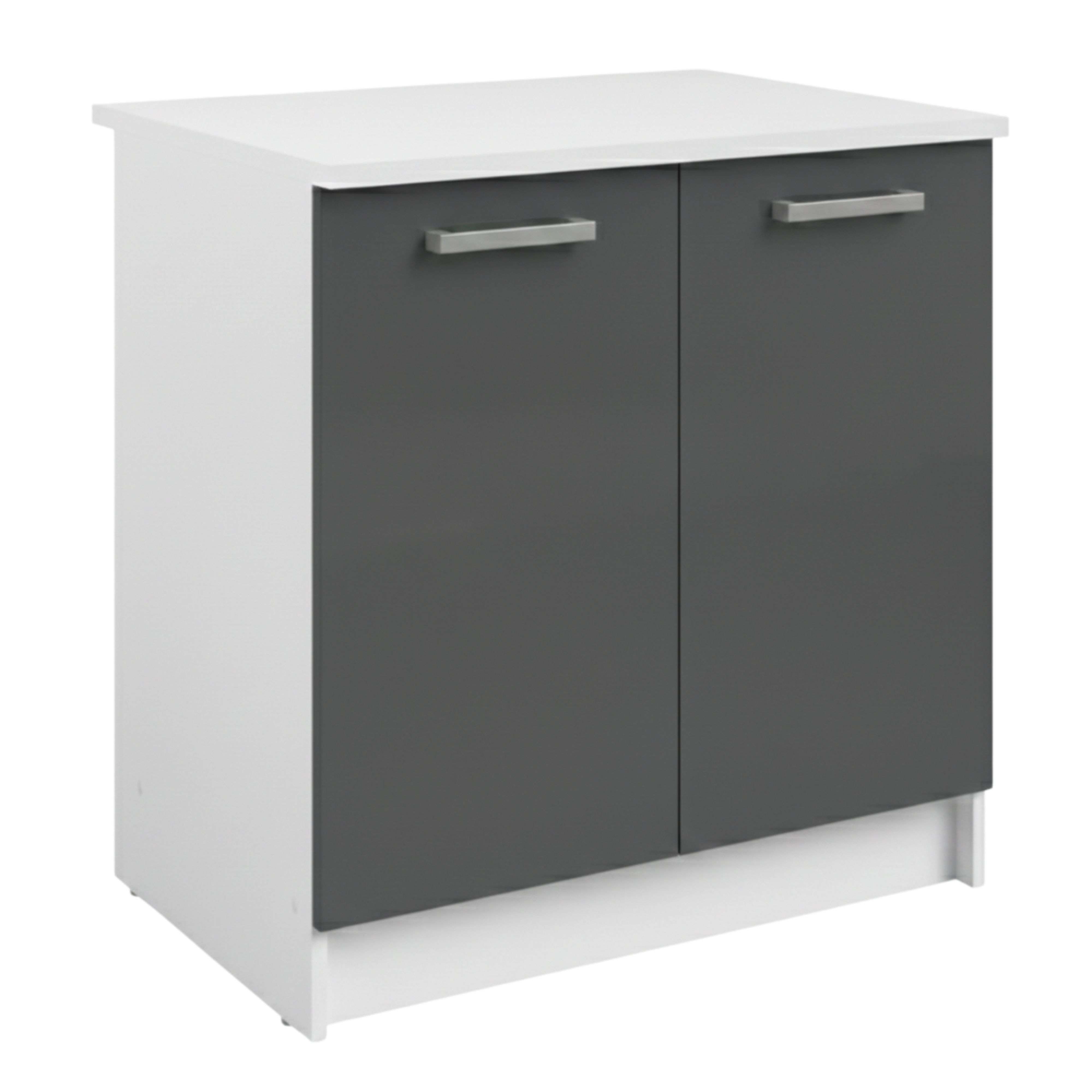 Miroytengo Mueble Bajo Fregadero, Armario de cocina Vetro 2 puertas 1 estante Gris brillante y Blanco 80x84x60 cm