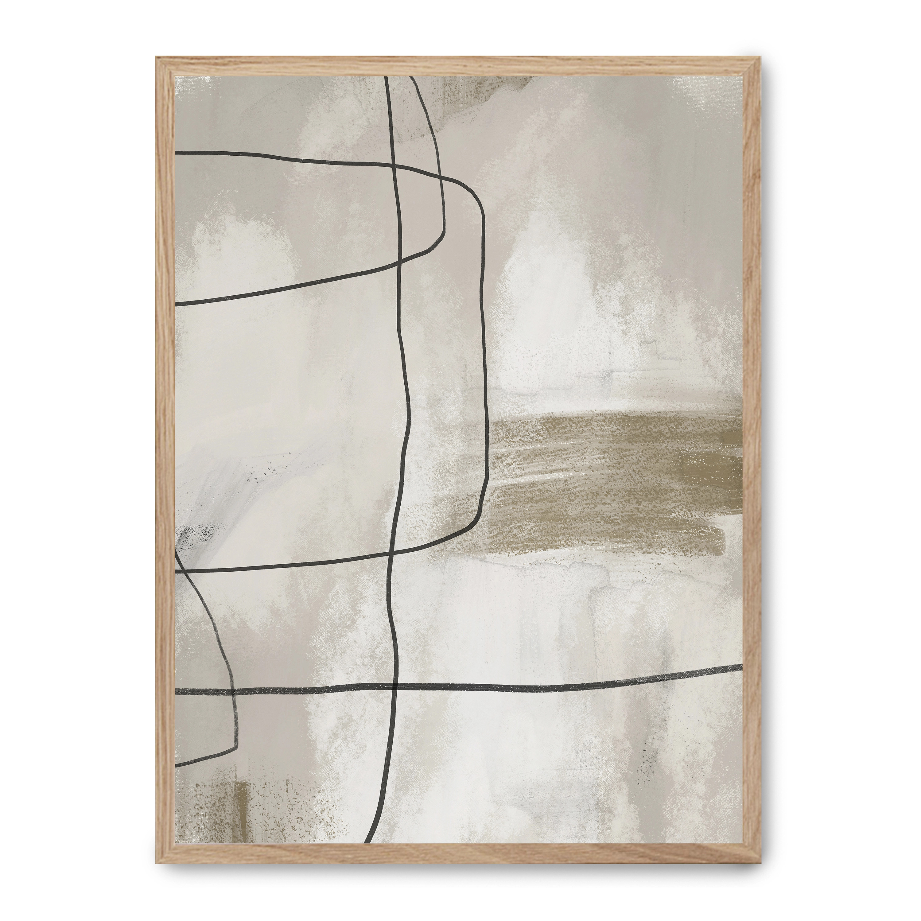Cuadro art with black lines iii 30x40cm, Póster impreso en papel de primera calidad de 180gr, montado sobre marco de madera MDF acabado roble., Arte - Aesthetic