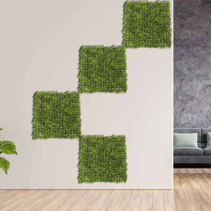 Pack de 4 planchas de jardín vertical artificial hoja redondeada verde