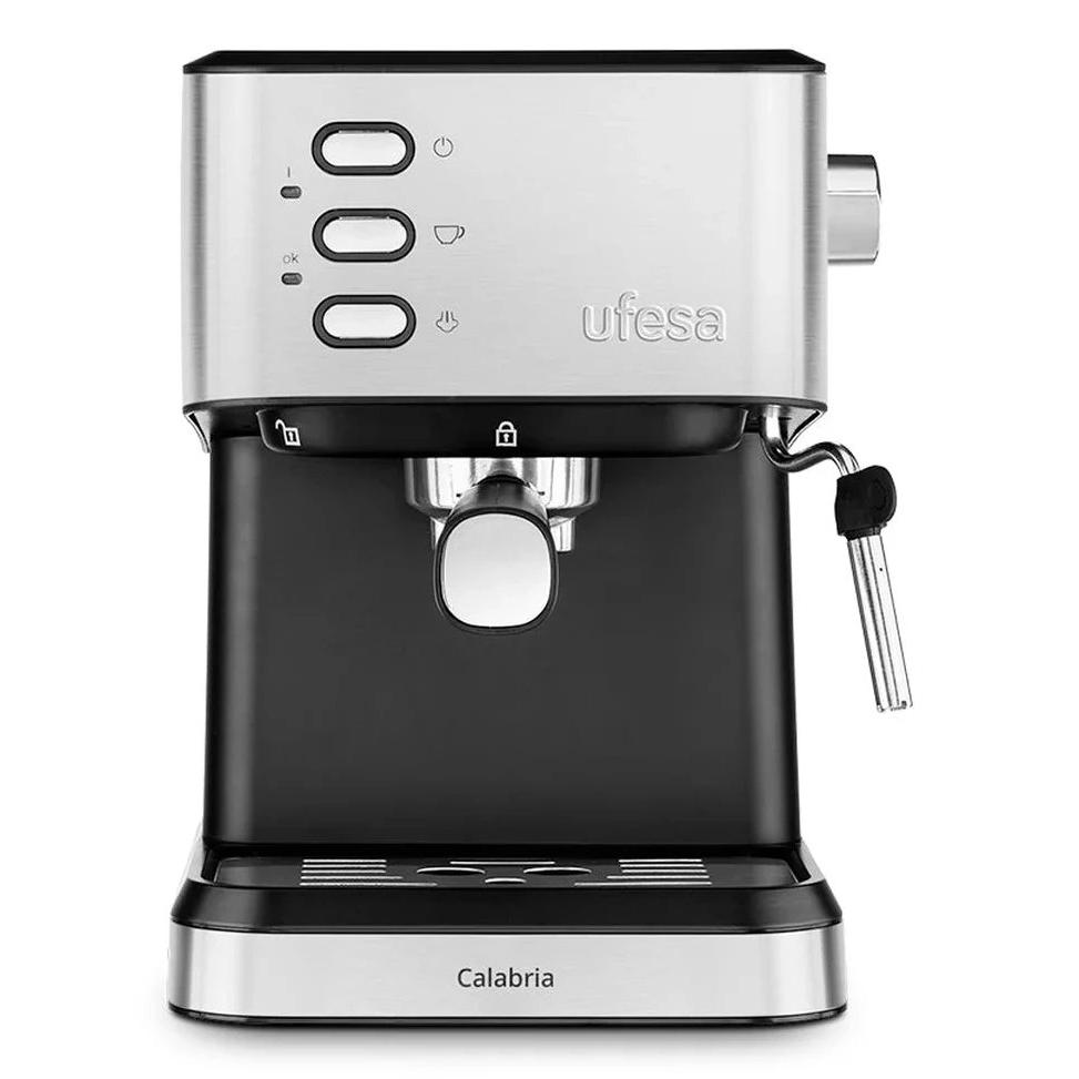 UFESA - Cafetera espresso Calabria 20 bares con vaporizador orientable y espumador de leche, 1050 W, depósito 1,5 L, negro