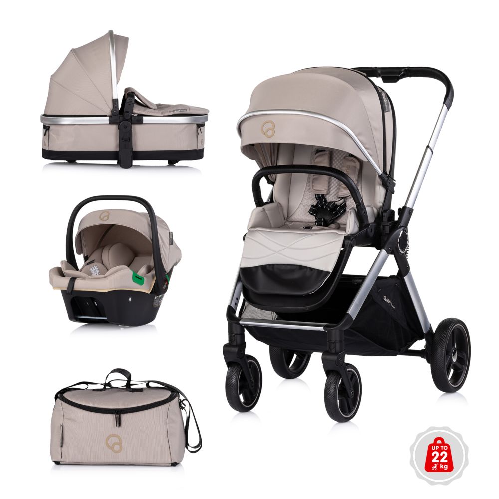 Carrito de Bebé 3 en 1 EUPHORIA Chipolino con Capazo, Silla Reversible y Silla de Coche hasta 22 kg