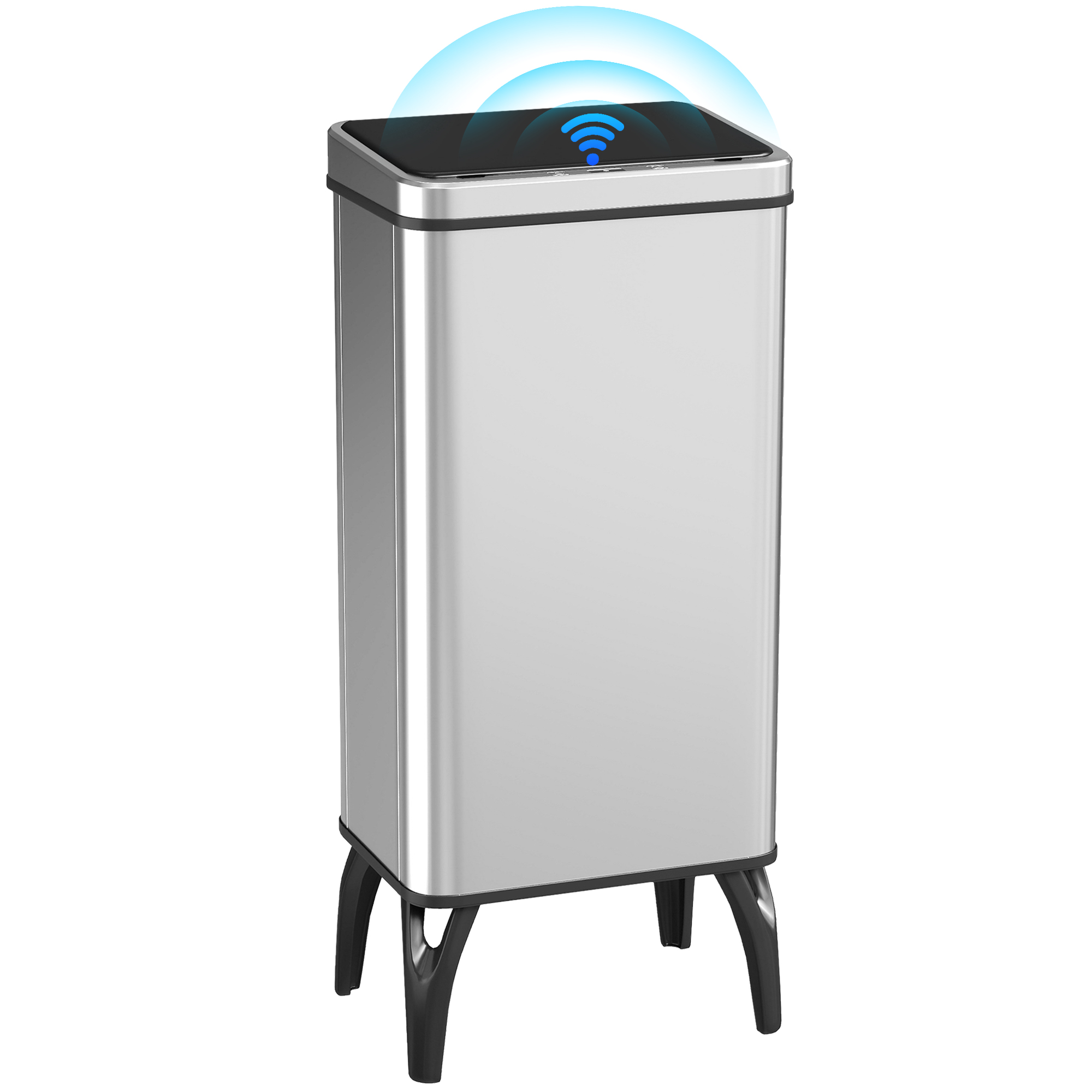 HOMCOM Cubo de Basura Cocina Automático 50 L, Papelera de Cocina de Acero Inoxidable con Sensor Infrarrojo, Cierre Suave, Patas, Anillo de Retención, Antihuellas, para Oficina, Hogar, Plata