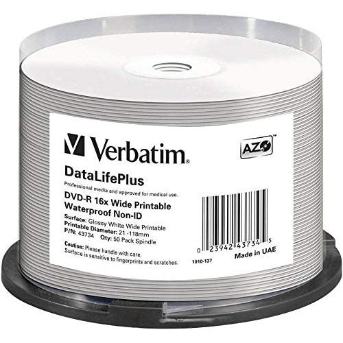 Verbatim dvd-r 16x wide printable waterproof no id brand, axis, includes 50 dvds