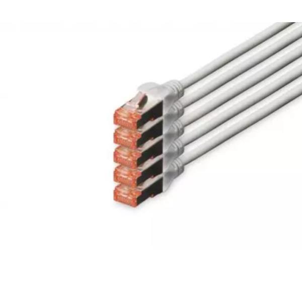 DIGITUS Cable LAN Cat 6 - 10m - 5 Piezas - Cable de red RJ45 - S/FTP Blindado - Compatible con Cat 6A y Cat 7 - Gris