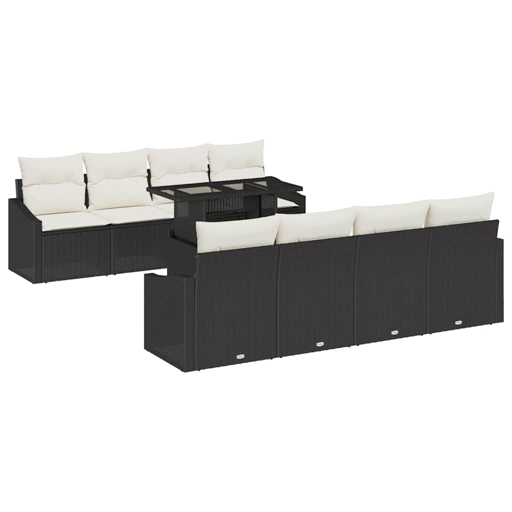 vidaXL Conjunto de sofá de jardín 7 pcs Negro y crema ratán sintético