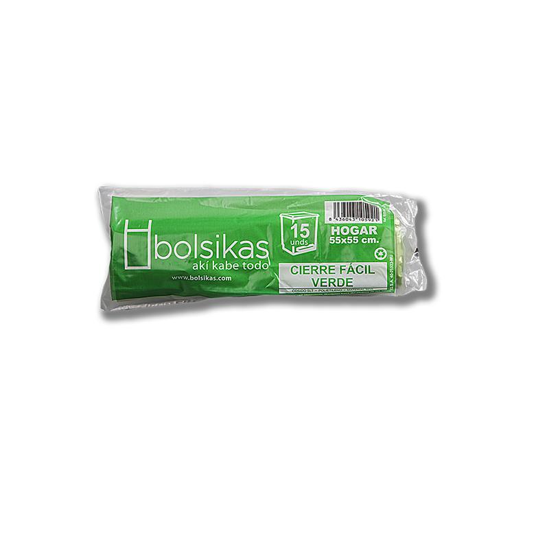 Bolsa basura 55x55 cierre fácil verde