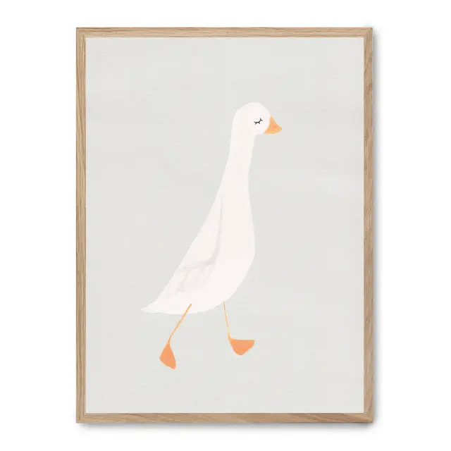 Cuadro mother duck ii 30x40cm, Póster impreso en papel de primera calidad de 180gr, montado sobre marco de madera MDF acabado roble., Infantil - Bebé