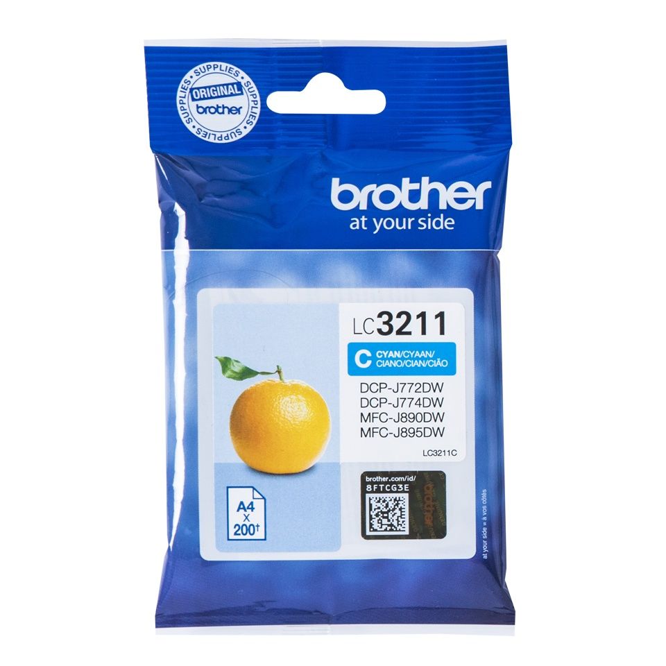 Brother - Cartucho de tinta LC3211C cian para impresoras Brother, capacidad 3 ml, hasta 200 páginas (5% cobertura), ideal para hogar y pequeña oficina