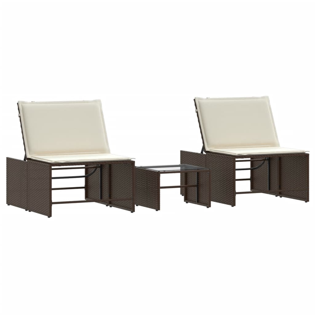 vidaXL Tumbonas 2 unidades con mesa de ratán sintético marrón