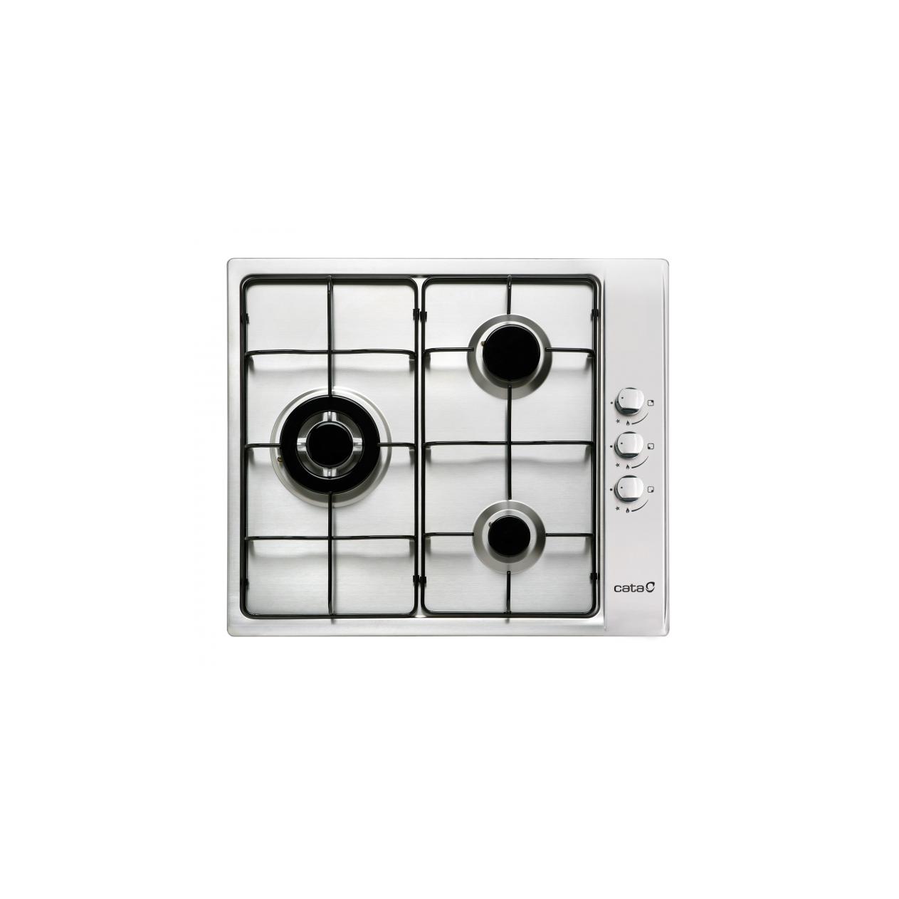Placa de gas CATA GI 6021 X Negro, Acero inoxidable Integrado 60 cm Encimera 3 zona(s)